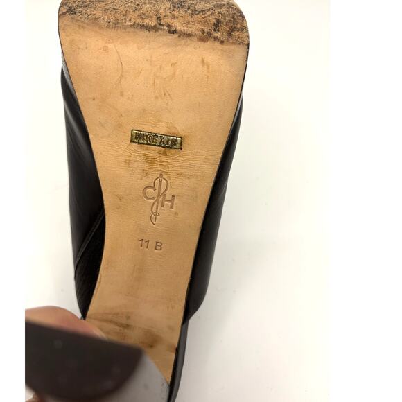 Size 11 B | COLE HAAN Stephanie Nike Air Platform Black Leather Clog Mule Heels - Picture 2 of 12